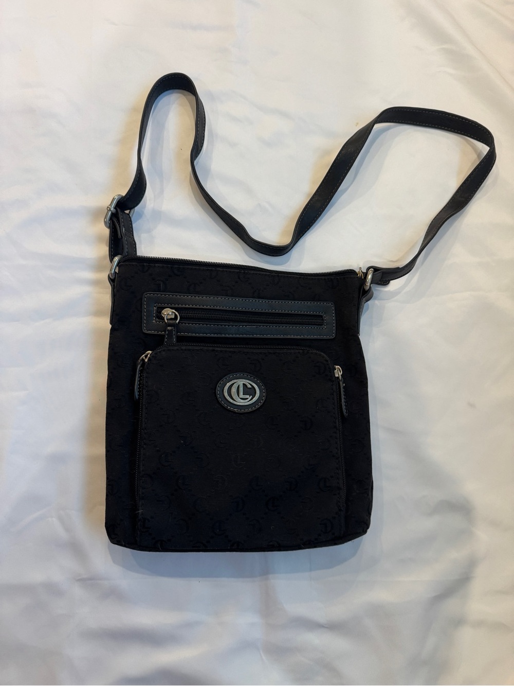Black Crossbody  Bag with Logo Emblem